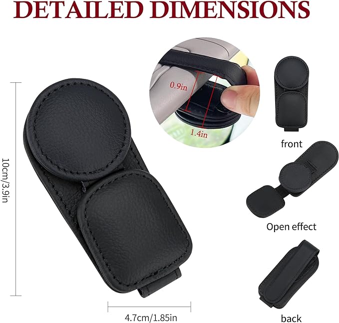 KIWEN 2 Pack Sunglasses Holder for Car Visor, Magnetic Leather Sunglass Eyeglass Hanger Clip for Car Sun Visor Accessories (2, Black) - Image 6