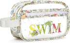 COSHAYSOO Clear SWIM Bag Swimming Pool Day Accessories for Women Teen Girls Bikini Swimsuit Goggle Cap Sunscreen Hair Makeup Organizer, Cute Swimmer Team Gifts Travel Waterproof Small Pouch, Tropical by COSHAYSOO