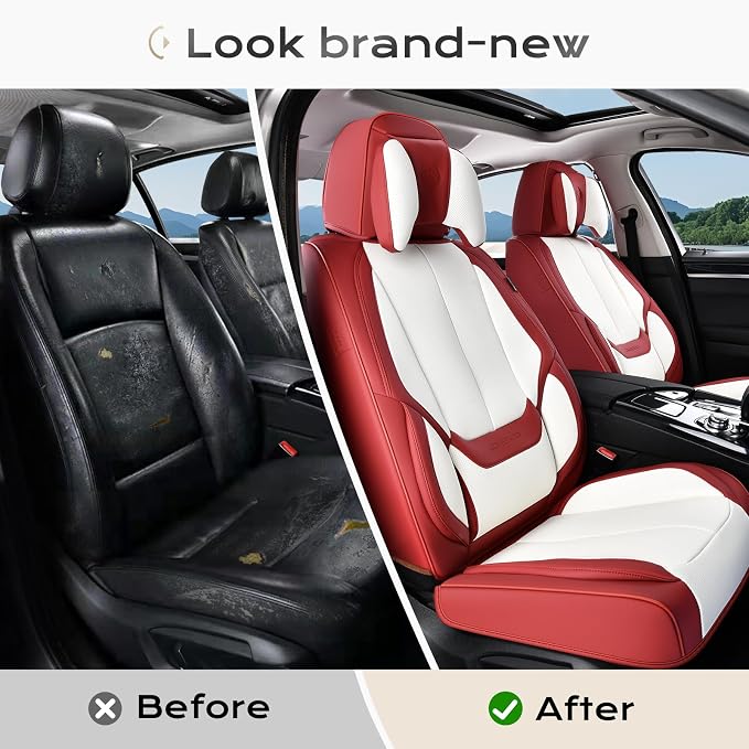 Coverado Car Seat Covers, Seat Covers for Cars, Waterproof Leather Auto Seat Protectors, Leather Car Seat Cushion, Car Interiors Accessories Universal Fit for Most Cars - Image 7