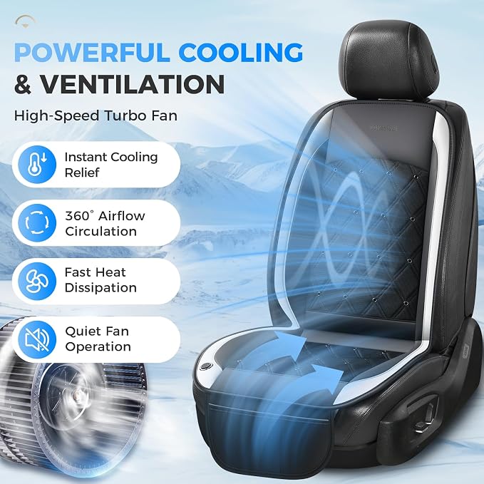 Coverado Cooling Car Seat Cover, 12V-24V Ventilated Front Seat Cushion for Car, 3-Speed Adjustable Seat Cover for Summer Driving Seat, Universal Fit for Car SUV Truck Van - Image 2