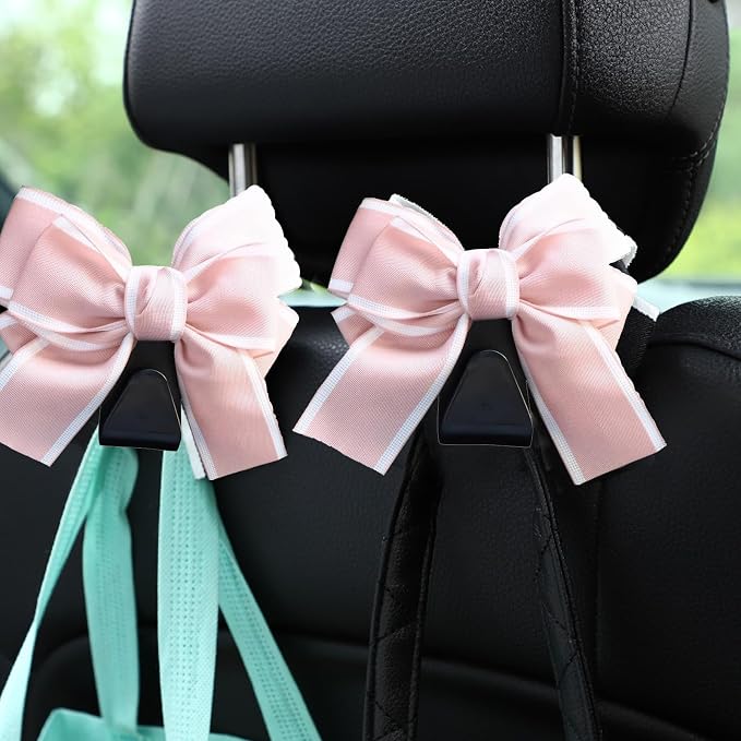 2 PCS Car Seat Headrest Hooks, Car Purse Hook, Cute Bow Cars Rear Seat Storage Hook for Bags, Purses, Umbrellas (Pink) - Image 7