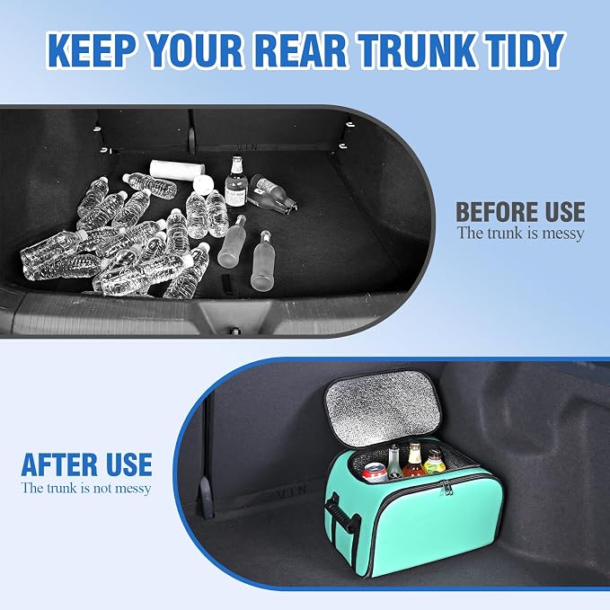 Foldable Car Insulated Storage Box, Portable Thermal Cooler Bag with Double Zipper & Sturdy Handle, Multi‑Purpose Car Seat Trunk Organizer for Drinks Snacks, Outdoor Picnic Camping Road Trips - Image 8
