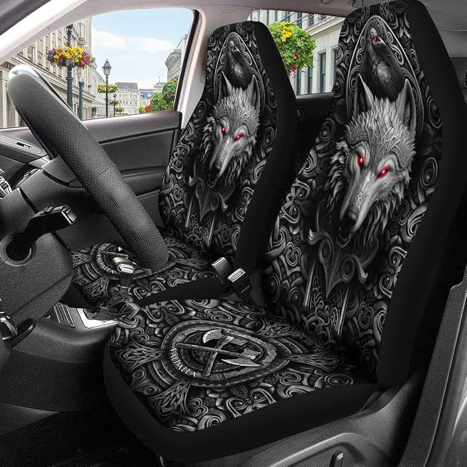 GENANY Viking Car Seat Covers, 2-Piece Front Seat Set | 2-piece polyester front seat cover set, each 49.5 x 19.6 inches, with adjustable straps and hooks - Image 3