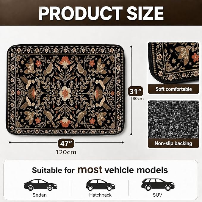 Car Trunk Mat for SUV, 31"x47" Dark Vintage Floral Cargo Liner Protector | All Weather Universal Cargo Liners for Dogs, Car Accessory for SUVs/Sedan/Wagons, Durable Non-Slip Washable Rear Cargo Mat - Image 2