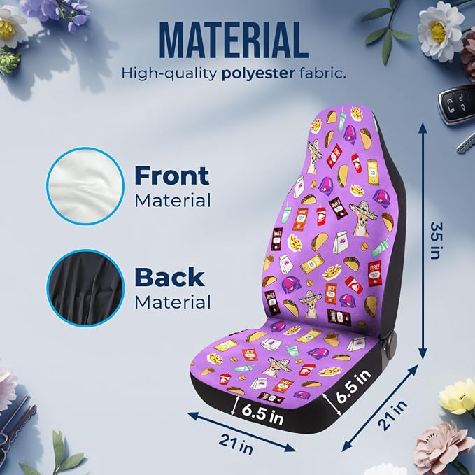 GENANY Taco Dog Car Seat Covers, 2-Piece Front Seat Set | 2-piece polyester front seat cover set, each 49.5 x 19.6 inches, with adjustable straps and hooks - Image 4