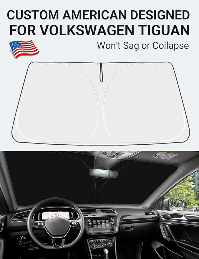Proadsy Custom Fit Car Windshield Sun Shade for 2018-2024 Volkswagen Tiguan | 240T Heat Shield, Drops Temp 54°F, Blocks 99% UV, Prevents Dashboard Cracking, Summer Parking & Beach Trips, Easy Twist-Fold - Image 2