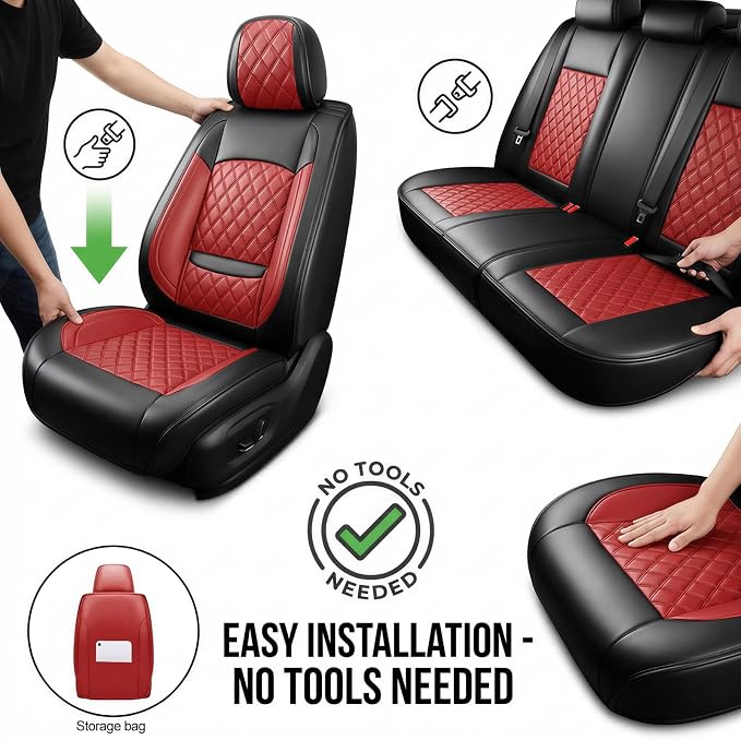 Fit for Camry Seat Covers Compatible with Toyota Camry 2012-2025 2026 - Waterproof Breathable Leather Automotive Seat Cushions Protector, Airbag Compatible,Only 2 Front seat Covers(Red) - Image 5