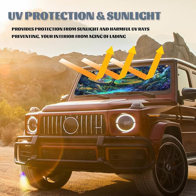 Dragonfly Car Windshield Sun Shade Sun Visor Protector, Universal Fit, 59L x 31.5W Inch, UV Protection, Easy to Use and Store - Image 5