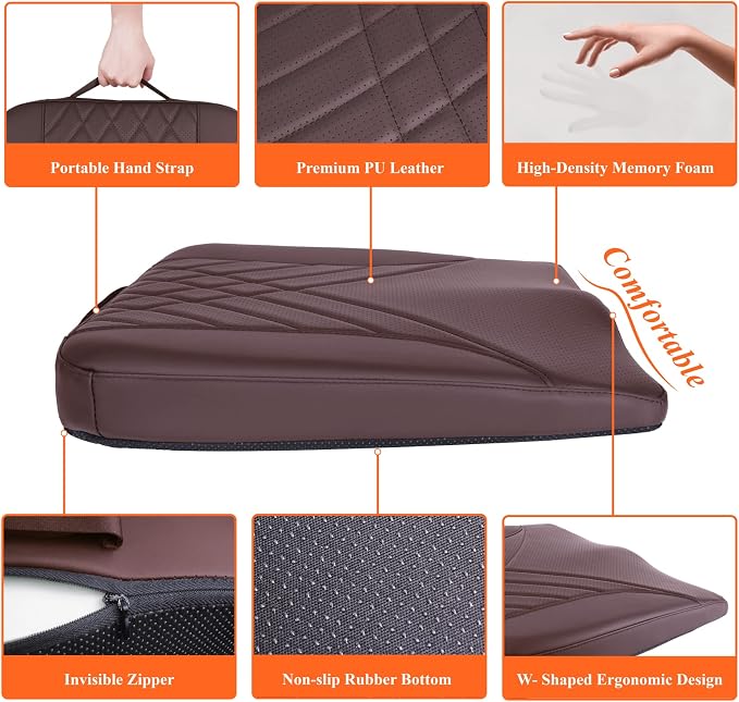 kingphenix Memory Foam Car Seat Cushion for Driving Comfort and Office Use | Coccyx and Lower Back Pressure Relief, Non-Slip Seat Cushion for Cars, Trucks, SUVs, Long Drives and Office Chairs, Brown - Image 5
