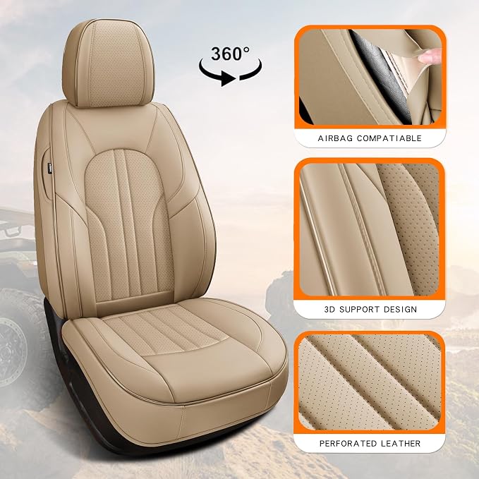 MINGBRON Car Seat Covers,Car Seat Protector Waterproof,Seat Covers Front, Car Seat Protectors,Automotive Seat Covers Fit for Most Cars Beige - Image 6