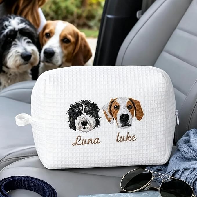 Personalized Pet Photo Embroidered Cosmetic Bag Custom Dog Cat Portrait Makeup Pouch for Women Cute Gift for Pet Lovers Mother's Day Birthday Compact Travel Toiletry Organizer with Zipper - Image 4
