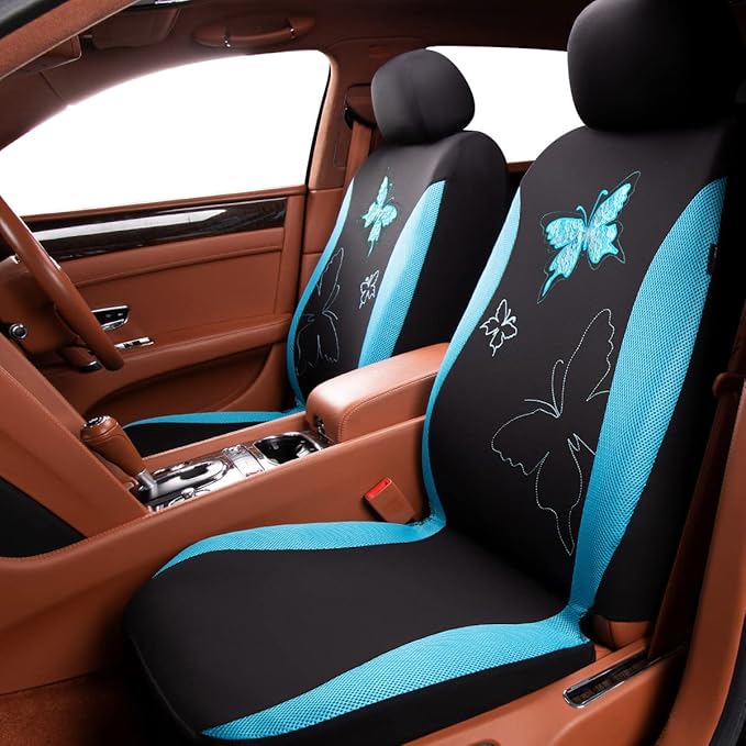 Flying Banner Butterfly car seat Covers ful Set Fashion Universal Lady Woman Female Rear Bench Split Colorized (Mint Blue, 2 Fronts - Lace) - Image 3