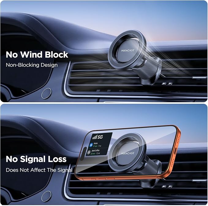 Miracase Car Phone Holder for Magsafe [Strong Magnets] Magnetic Phone Holders for Your Car, 360°Adjustable Air Vent Hands Free GPS Navigation Mount Cradle Fit iPhone 17-12 & All Smartphones, Black - Image 5