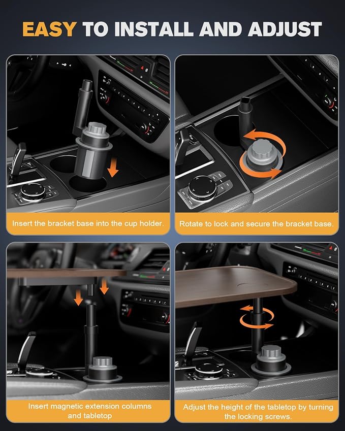 Car Desk for Laptop, Car Table & Car Tray with 360° Rotating Cup Holder, Adjustable Height Car Food Tray, As Car Table Tray or Car Seat Tray, Compatible with Tesla Model 3/Y/S, Ford/Most Vehicles - Image 7