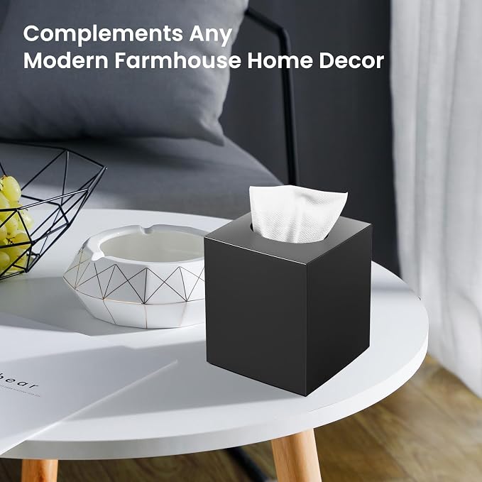 Tissue Box Cover,Square Acrylic Tissue Holder with Non-Slip Base,Black | Fits standard facial tissue boxes,modern decorative aesthetic for bathroom countertops,dressers,night stand,parlors,office - Image 5