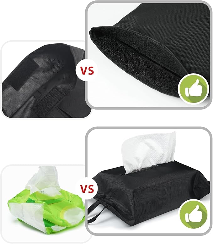 kakaforsa Black Toilet Paper Holder Travel Napkin Holder Reusable Tissue Holder Cloth Tissue Box Cloth Cover Hang Paper Towel Holder Tissue Box Cover Tissue Holder for Car Home Office Desk - Image 4