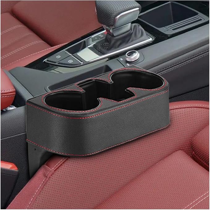 ZIMISI Car Cup Holder, Leather Front Console Gap Filler Organizer (Black) | Car Seat Gap Filler Storage Box, Multifunctional Car Cup Drink Holder, Coin Bucket, Cell Mobile Phone Holder by Unknown