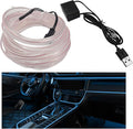 EL Wire Interior Car LED Strip Lights, 16.5FT 5V EL Wire Strip Neon Glowing Strobing Light w/ 5mm Sewing Edge, USB Electroluminescent Ambient Lighting Kit for Car Inside Decoration (Ice Blue) by Pxobiug