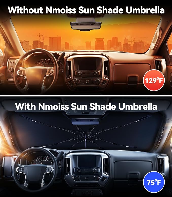 Nmoiss Windshield Sun Shade Umbrella Fit for Silverado 2007-2026 Accessories, [Vinyl Coating Heat Shield] Protect Car from Sun Rays & Heat Damage Keep Cool and Protect Interior - Image 2