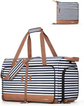 Lekesky Foldable Travel Duffle Bag for Women, Large Duffel Bag with Separate Shoes Compartments & Straps, Carry On Weekend Bag for Women, Hospital, Overnight (Blue Stripe, 30L) by LEKESKY