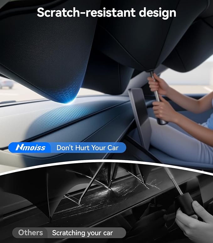2026 Upgraded Nmoiss True Dual Layer Air Cool Windshield Sun Shade Umbrella | Drive to Superior Coolness & Comfort Block 99% UV Sun Rays & Heat Damage Keep Cool Protect Interior Zero Light Leakage XS - Image 8
