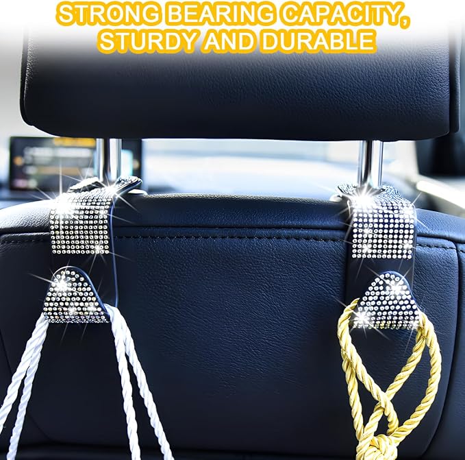 Mandark 4PCS Rhinestone Headrest Hooks for Bags and Umbrellas, Green | ABS construction with rhinestones, half-open installation, holds bags and umbrellas, fits many seat posts - Image 6