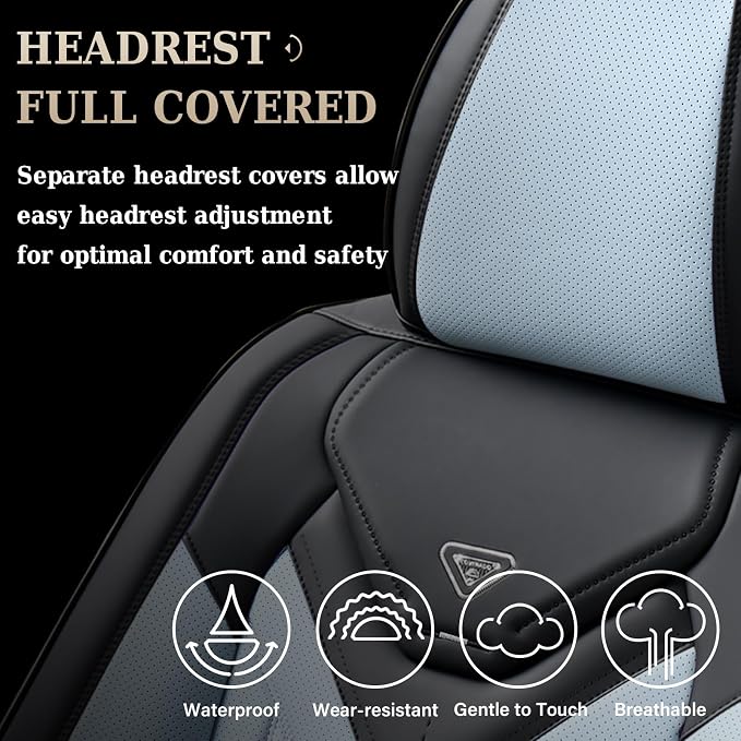 Coverado Seat Covers, Car Seat Covers Front Seats, Leather Seat Covers for Cars, Automotive Seat Covers Car Seat Protector Car Seat Cushion Universal Fit for Most Sedans SUV Truck(Black&Light Blue) - Image 5