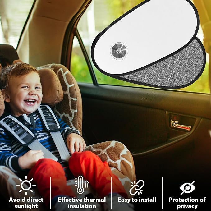 1 Pack Silver Coated Car Window Shades for Baby - Rotatable Sun Visor for Side Windows, UV Reflective Mesh Sun Blocker, Fits Front & Rear Windows, with Suction Cups - Image 5