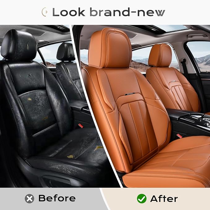 Coverado Nappa Leather Car Seat Covers Full Set, Luxury Waterproof Seat Protectors, Airbag Compatible Anti‑Slip Auto Seat Covers, Universal Fit for Most Cars SUVs Trucks Pickup Vehicles - Image 8
