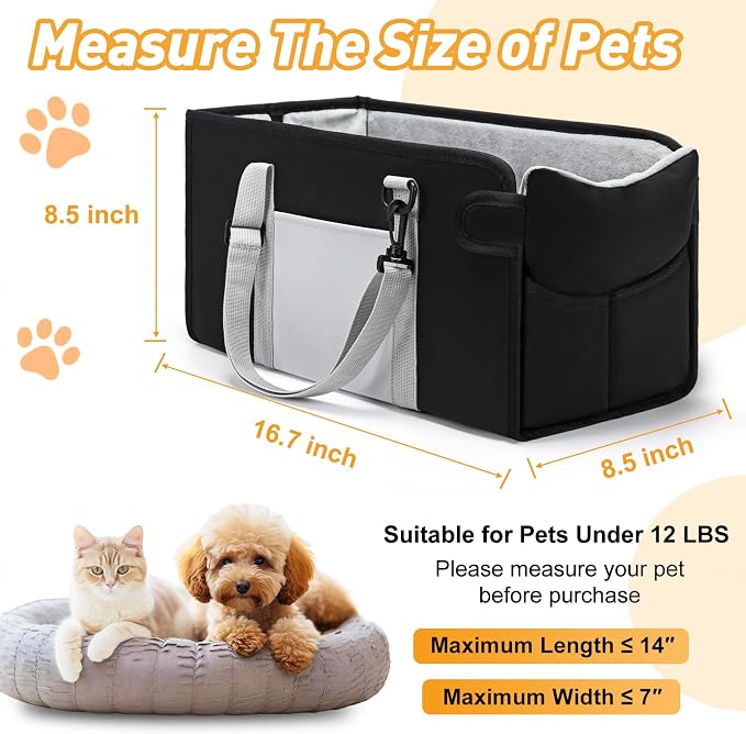 Portable Dog Car Seat for Small Dogs, Puppy Car Seat, Black&White | Booster Seat With Safety Leash & Adjustable Straps Keeps Small Dogs Secure. Removable Washable Cushion. Fits Most Cars. - Image 2