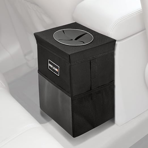 Beicarin Car Trash Can with Lid - Car Trash Bag Hanging with Storage Pockets Collapsible and Portable Car Garbage Bin, Leak-Proof Car Organizer, 1.82 Gallons Multipurpose Trash Bin for Car by Beicarin