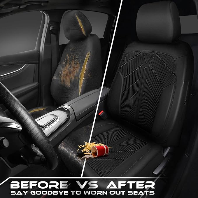 CAR PASS Waterproof Car seat covers Front Seats covers Neoprene Wetsuit, All-Weather Non-Slip Durable, Universal Fit for SUV Sedans Trucks Vans Automotive, Armrest Airbag Compatible, 3D Emboss 2 Black - Image 4