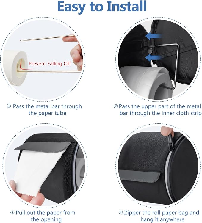 Hanging Toilet Paper Holder Waterproof Tissue Holder Cat Proof Roll Paper Case Cover Portable and Foldable Roll Storage Bag with Adjustable Strap for Wall Car Camping Tent Home Office Black | Portable roll paper case for camping, Bathroom, RV Car Trave... - Image 3