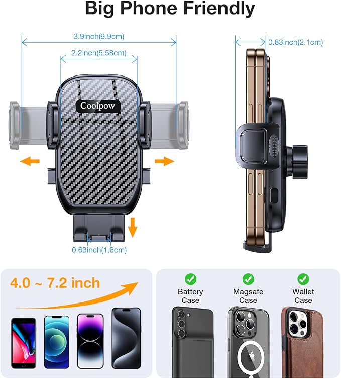 Coolpow Cup Holder Phone Holder for Car Phone Holder Cup Holder Phone Mount【Ultra Stable & Never Shake】Phone Holders for Your Car Cupholder Cell Phone Car Mount for iPhone 17 16 All 4"-7" Smartphones - Image 7