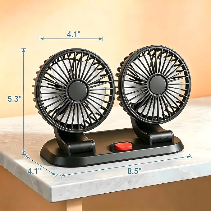 5V USB Dual Car Fan for SUV/Truck/RV, 2-Speed 360° Rotate, No AC Required | Universal compatibility (cars/trucks/RVs/tractors/UTVs)，Dual-head independent 360° rotation，2-speed turbo airflow - Image 3