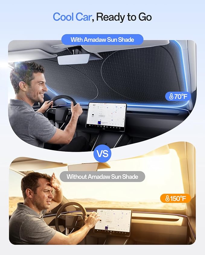 Windshield Sun Shade for Ford Ranger 2000-2026, 100% UV Block & Heat Insulation, Custom Fit Sunshade, Foldable Car Sunshade with Storage Bag, Summer Car Accessory - Image 2