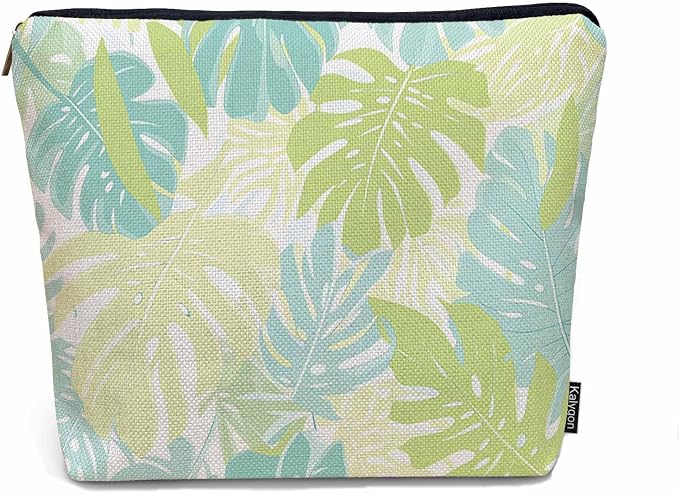 Palm Leaves Makeup Organizer Bag Cosmetic Bag For Men Women, Tropical Beach Palm Leaf Floral Travel Toiletry Bag Flax Makeup Bags Purse Business Makeup Pouch For Toiletries Cosmetics Green by Unknown