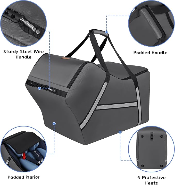 Infant Car Seat Travel Bag for Airplane Compatible with All Nuna Pipa Car Seat and Base,Chicco KeyFit 30 and Base, Padded Car Seat Bags for Air Travel,Car Seat Gate Check Bag with Side Pocket, Gray - Image 2