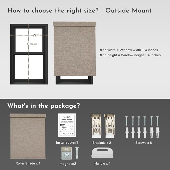 Persilux Blackout Roller Shades for Window Blinds,Cordless,Linen Fabric,Thermal Insulated Fabric UV Protection Shades for Home,Office,Bedroom,Door,Blackout-Light Brown,32" W X 72" H - Image 7