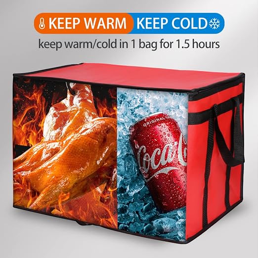 Bodaon Insulated Food Delivery Bag, Grocery Cooler Bag, Red, XXX-Large, 1Pk | Food Warmers for Parties, Catering Supplies for Rideshare, Thermal Bags for Cold and Hot Food Carrier, Pizza Delivery/Picnic - Image 5