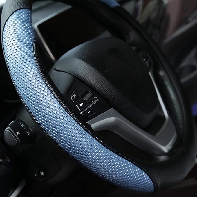 Steering Wheel Cover with Microfiber Leather for Car Truck SUV 15 inch (Blue) - Image 3