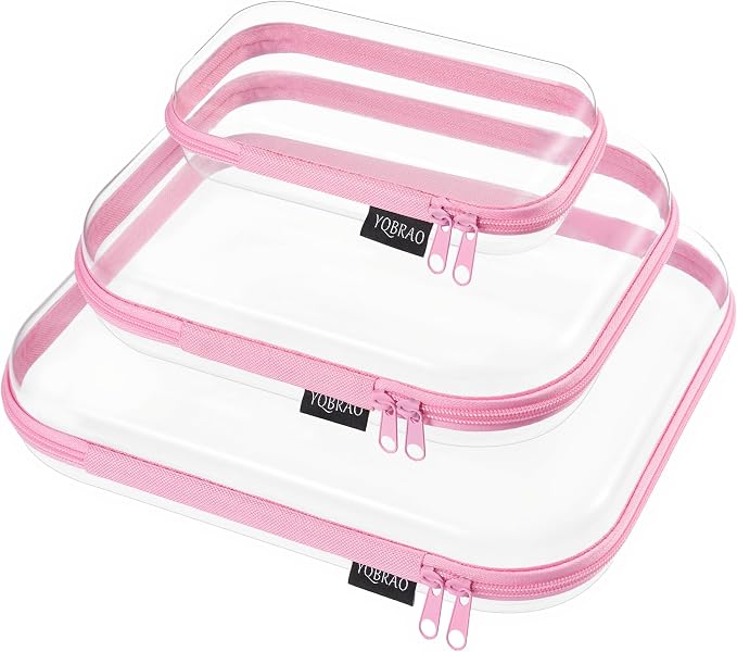 YQBRAO Clear Hard Shell Organizer Case Set, 3-Pack, Pink | Large, medium & small rigid PET organizers for beauty, travel, skincare and everyday organization by Unknown
