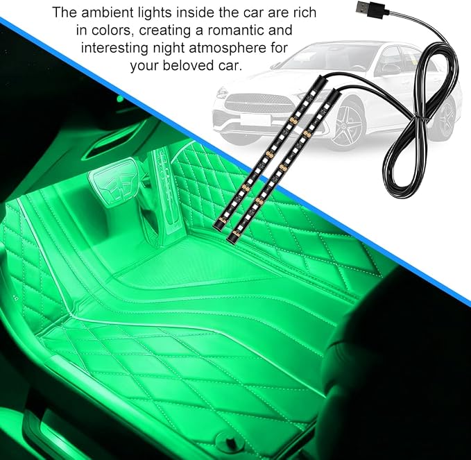 Car LED Strip Light, 12V 24 LED Vehicle Under Dash Neon Ambient Night Decor Lamp with USB Port, Automotive Interior Lighting Accessories, Universal for SUV Truck Sedan (Green) - Image 3