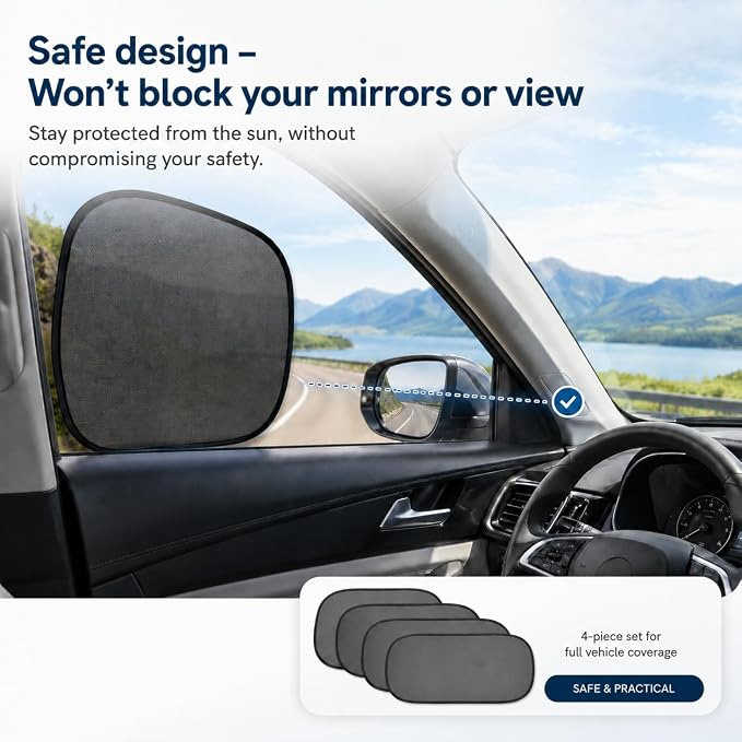 Car Window Shade for Baby -Glare Shield and UV Rays Protection for Your Child, Car Shades for Side Windows 4-Pack-19 X 12" Window Shade (Black 4 pcs) - Image 8