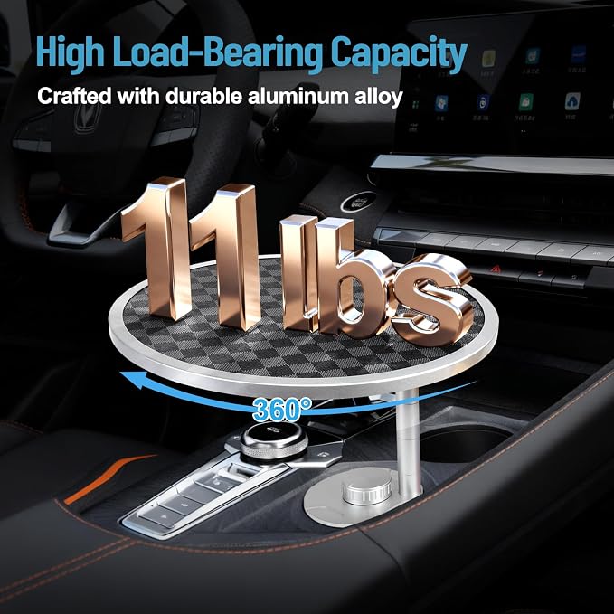 Car Tray Table & Car Desk for Laptop | 2 Risers and Anti-Slip Pad, 360° Rotating Cup Holder, For Tesla/ Working or Eating - Image 6