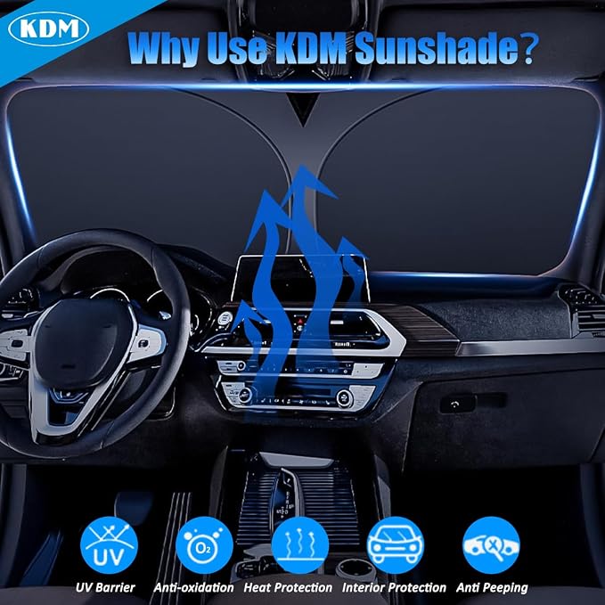 KDM Sunset Beach Style Windshield Sun Shade for 2023 2024 2025 Honda CR-V | Foldable Front Reflective Windows Sunshade Visor Protector Blocks UV Rays Heat - Image 4