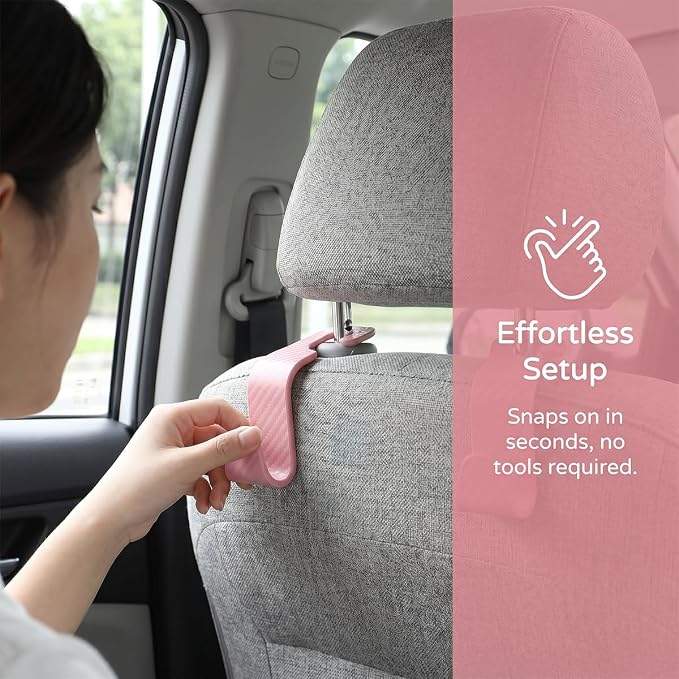 4 Pack Headrest Hooks for Vehicle Seats, Carbon Fiber/Pink | rear-row hanging storage, supports bags coats and groceries, fits matching headrest posts, interior accessory - Image 4