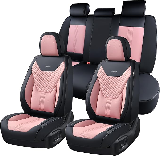 Coverado Car Seat Covers Full Set, Front Seat Covers with Lumbar Support and Back Seat Cover Waterproof Leather Automotive Seat Cover, Universal Car Interior Protectors Cushion for Most Cars by COVERADOAUTO