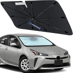 Windshield Sun Shade Umbrella for Toyota Prius 2016-2022 Front Window | Foldable Sunshade with 360° Rotating Shaft, Custom Fit Car Shades for Prius Accessories with UV & Heat Protection by Visufy