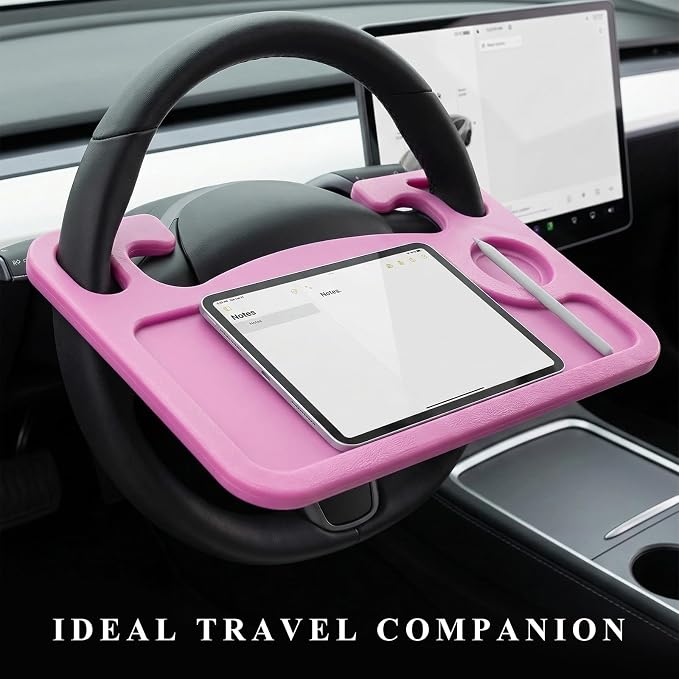 Car Steering Wheel Desk, 2 in 1 Multipurpose Auto Seat Stand Tray for Food Drink Laptop, Portable Double Sided Vehicle Steering Wheel Table for Eating & Work, Car Accessories (Pink) - Image 6